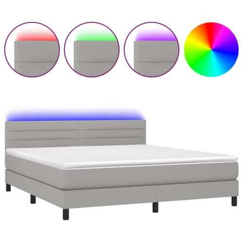 Krevet box spring s madracem LED svjetlosivi 160x200 cm tkanina - Svjetlosiva 160 x 200 cm vodoravne pruge Cijena