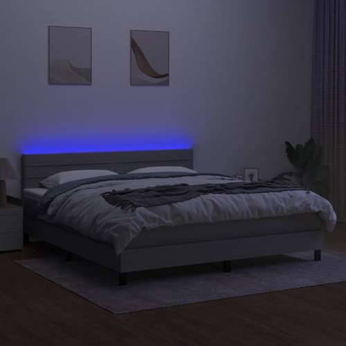 Krevet box spring s madracem LED svjetlosivi 160x200 cm tkanina - Svjetlosiva 160 x 200 cm vodoravne pruge Cijena