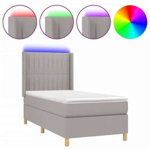 Krevet box spring s madracem LED svjetlosivi 90x200 cm tkanina - Svjetlosiva 90 x 200 cm Okomite pruge Cijena