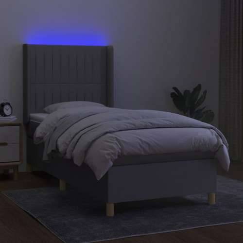 Krevet box spring s madracem LED svjetlosivi 90x200 cm tkanina - Svjetlosiva 90 x 200 cm Okomite pruge Cijena