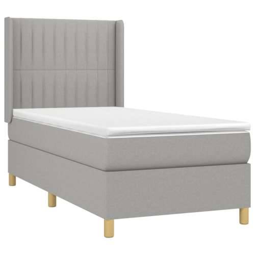 Krevet box spring s madracem LED svjetlosivi 90x200 cm tkanina - Svjetlosiva 90 x 200 cm Okomite pruge Cijena