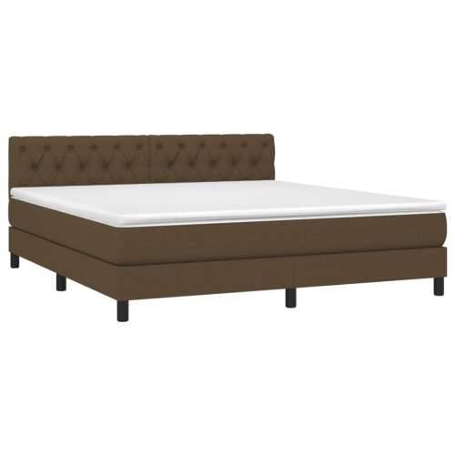 Krevet box spring s madracem LED tamnosmeđi 160x200 cm tkanina - Tamno smeđa 160 x 200 cm Dizajn s gumbima Cijena