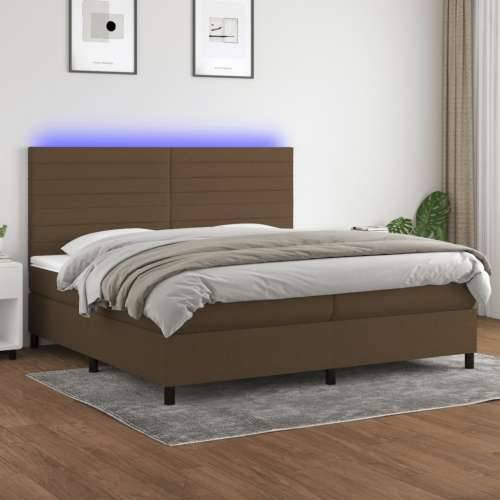 Krevet box spring s madracem LED tamnosmeđi 200x200 cm tkanina - Tamno smeđa 200 x 200 cm vodoravne pruge Cijena