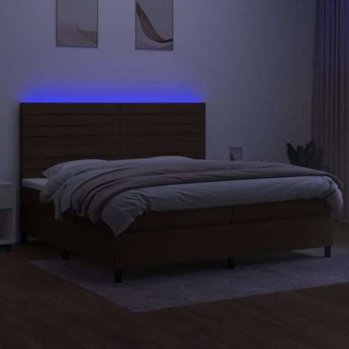 Krevet box spring s madracem LED tamnosmeđi 200x200 cm tkanina - Tamno smeđa 200 x 200 cm vodoravne pruge Cijena