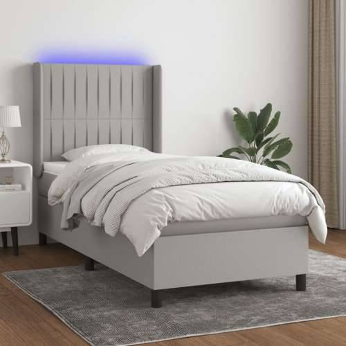 Krevet box spring s madracem LED svjetlosivi 90x200 cm tkanina - Svjetlosiva 90 x 200 cm Okomite pruge Cijena