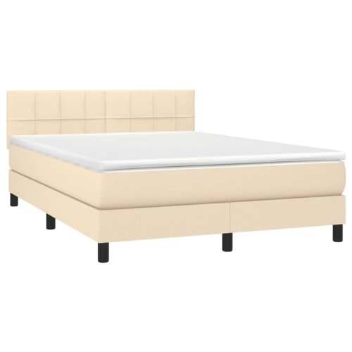 Krevet box spring s madracem LED krem 140x190 cm od tkanine - Krema 140 x 190 cm Blok s kvadratima Cijena