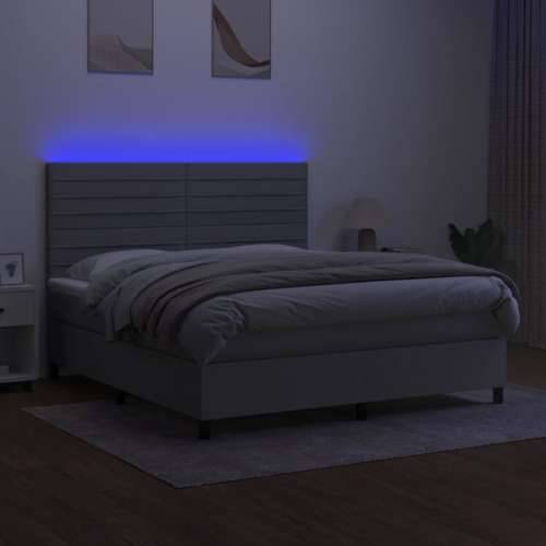 Krevet box spring s madracem LED svjetlosivi 180x200 cm tkanina - Svjetlosiva 180 x 200 cm vodoravne pruge Cijena