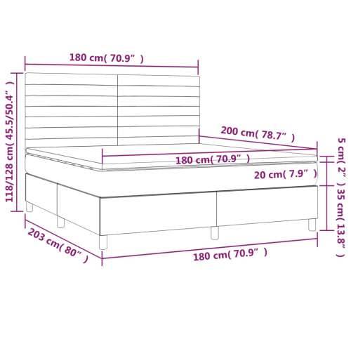 Krevet box spring s madracem LED svjetlosivi 180x200 cm tkanina - Svjetlosiva 180 x 200 cm vodoravne pruge Cijena