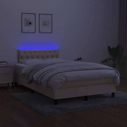 Krevet box spring s madracem LED krem 120 x 200 cm od tkanine - Krema 120 x 200 cm Dizajn s gumbima Cijena