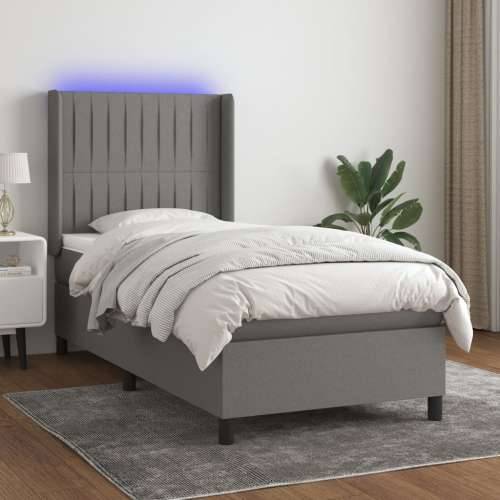Krevet box spring s madracem LED tamnosivi 80 x 200 cm tkanina - Tamno siva 80 x 200 cm Okomite pruge Cijena