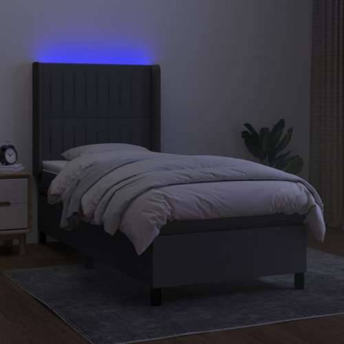 Krevet box spring s madracem LED tamnosivi 80 x 200 cm tkanina - Tamno siva 80 x 200 cm Okomite pruge Cijena