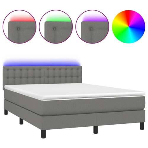 Krevet box spring s madracem LED tamnosivi 140x190 cm tkanina - Tamno siva 140 x 190 cm gumbi Cijena