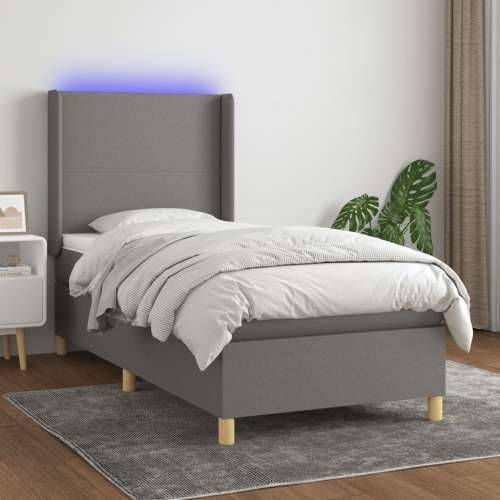 Krevet box spring s madracem LED tamnosivi 90x190 cm tkanina - Tamno siva 90 x 190 cm Gladak dizajn Cijena