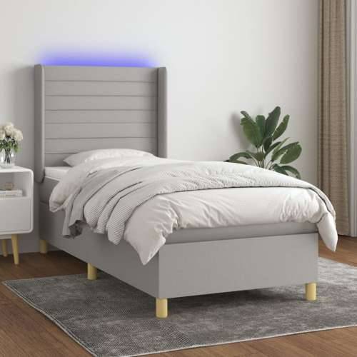Krevet box spring s madracem LED svjetlosivi 100x200 cm tkanina - Svjetlosiva 100 x 200 cm vodoravne pruge Cijena
