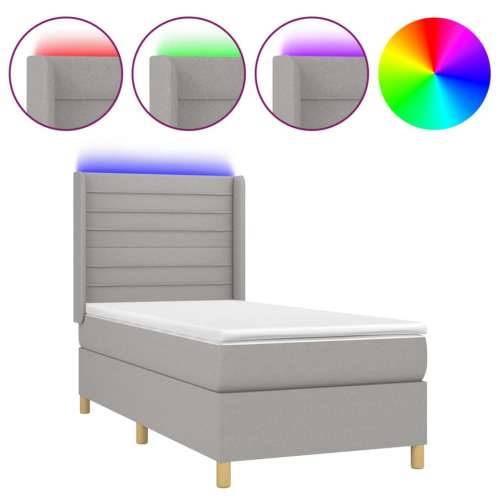 Krevet box spring s madracem LED svjetlosivi 100x200 cm tkanina - Svjetlosiva 100 x 200 cm vodoravne pruge Cijena