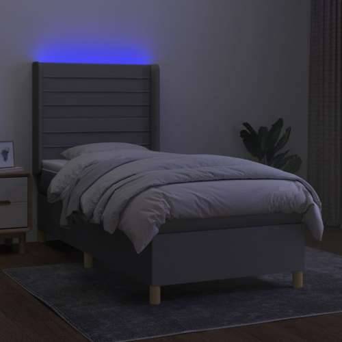 Krevet box spring s madracem LED svjetlosivi 100x200 cm tkanina - Svjetlosiva 100 x 200 cm vodoravne pruge Cijena