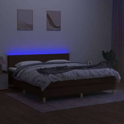 Krevet box spring s madracem LED tamnosmeđi 160x200 cm tkanina - Tamno smeđa 160 x 200 cm Gladak dizajn Cijena
