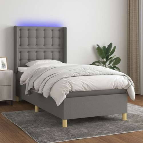 Krevet box spring s madracem LED tamnosivi 90x190 cm tkanina - Tamno siva 90 x 190 cm gumbi Cijena