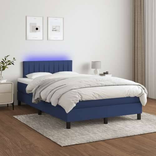 Krevet box spring s madracem LED plavi 120 x 200 cm od tkanine - Plava 120 x 200 cm Okomite pruge Cijena