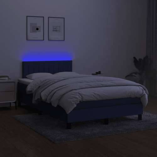 Krevet box spring s madracem LED plavi 120 x 200 cm od tkanine - Plava 120 x 200 cm Okomite pruge Cijena