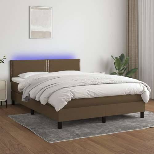 Krevet box spring s madracem LED tamnosmeđi 140x190 cm tkanina - Tamno smeđa 140 x 190 cm Obično s čavlima Cijena