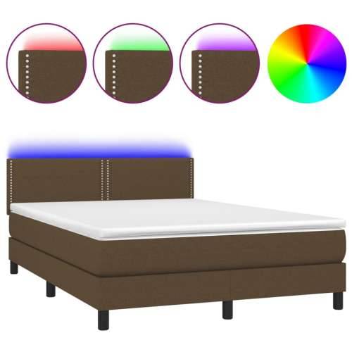 Krevet box spring s madracem LED tamnosmeđi 140x190 cm tkanina - Tamno smeđa 140 x 190 cm Obično s čavlima Cijena
