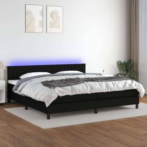 Krevet box spring s madracem LED crni 200x200 cm od tkanine - Crna 200 x 200 cm Okomite pruge Cijena