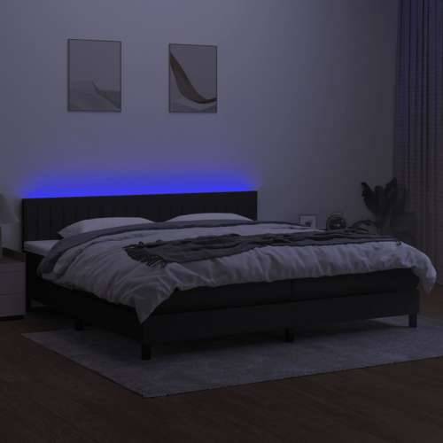 Krevet box spring s madracem LED crni 200x200 cm od tkanine - Crna 200 x 200 cm Okomite pruge Cijena