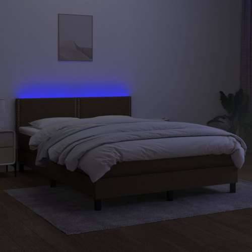 Krevet box spring s madracem LED tamnosmeđi 140x200 cm tkanina - Tamno smeđa 140 x 200 cm Obično s čavlima Cijena