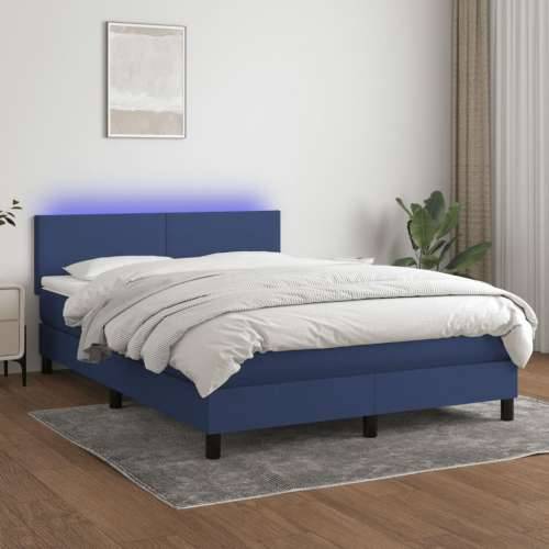 Krevet box spring s madracem LED plavi 140x200 cm od tkanine - Plava 140 x 200 cm Gladak dizajn Cijena