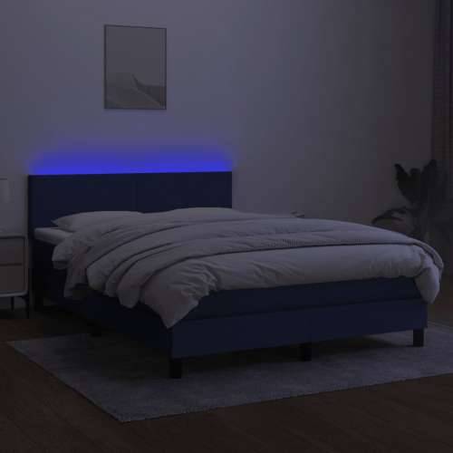 Krevet box spring s madracem LED plavi 140x200 cm od tkanine - Plava 140 x 200 cm Gladak dizajn Cijena