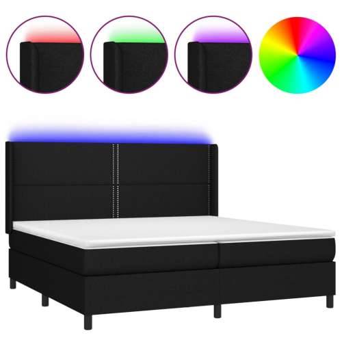 Krevet box spring s madracem LED crni 200x200 cm od tkanine - Crna 200 x 200 cm Obično s čavlima Cijena