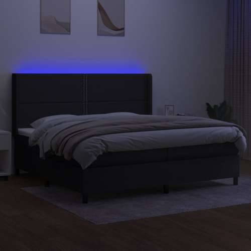 Krevet box spring s madracem LED crni 200x200 cm od tkanine - Crna 200 x 200 cm Obično s čavlima Cijena