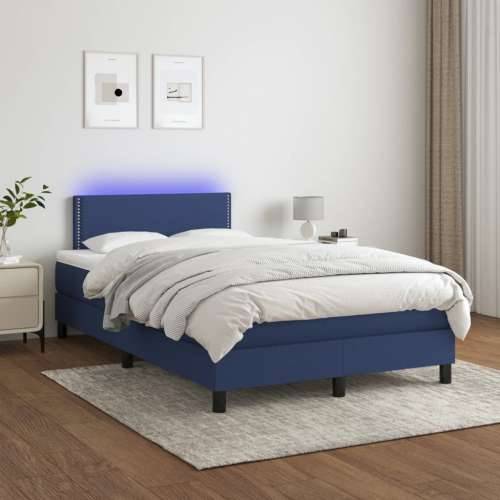 Krevet box spring s madracem LED plavi 120 x 200 cm od tkanine - Plava 120 x 200 cm Obično s čavlima Cijena