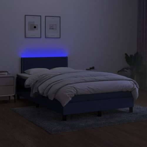 Krevet box spring s madracem LED plavi 120 x 200 cm od tkanine - Plava 120 x 200 cm Obično s čavlima Cijena