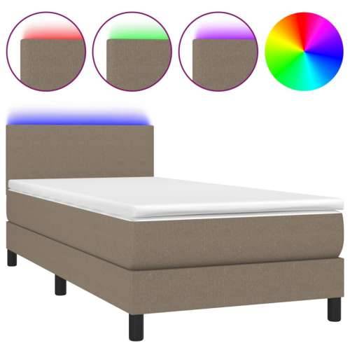 Krevet box spring s madracem LED smeđesivi 100x200 cm tkanina - Sivo-smeđa 100 x 200 cm Gladak dizajn Cijena