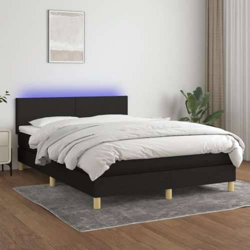 Krevet box spring s madracem LED crni 140x200 cm od tkanine - Crna 140 x 200 cm Gladak dizajn Cijena