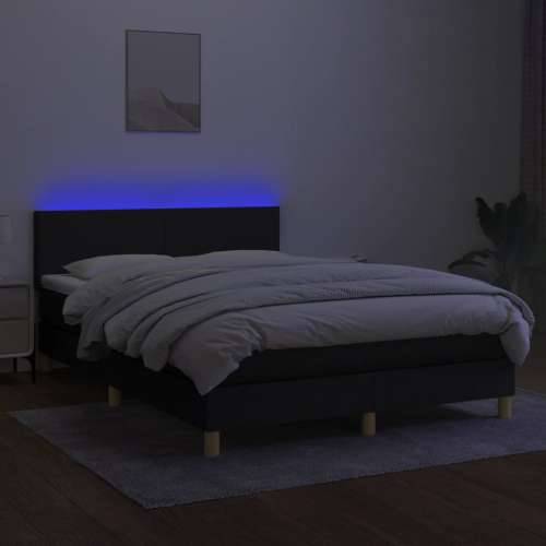 Krevet box spring s madracem LED crni 140x200 cm od tkanine - Crna 140 x 200 cm Gladak dizajn Cijena
