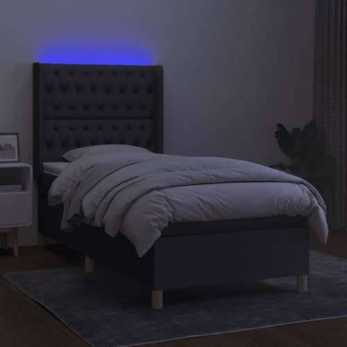 Krevet box spring s madracem LED tamnosivi 100x200 cm tkanina - Tamno siva 100 x 200 cm Dizajn s gumbima Cijena