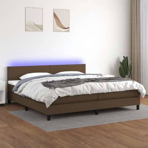 Krevet box spring s madracem LED tamnosmeđi 200x200 cm tkanina - Tamno smeđa 200 x 200 cm Gladak dizajn Cijena