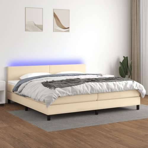Krevet box spring s madracem LED krem 200x200 cm od tkanine - Krema 200 x 200 cm Gladak dizajn Cijena