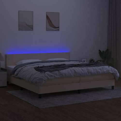 Krevet box spring s madracem LED krem 200x200 cm od tkanine - Krema 200 x 200 cm Gladak dizajn Cijena