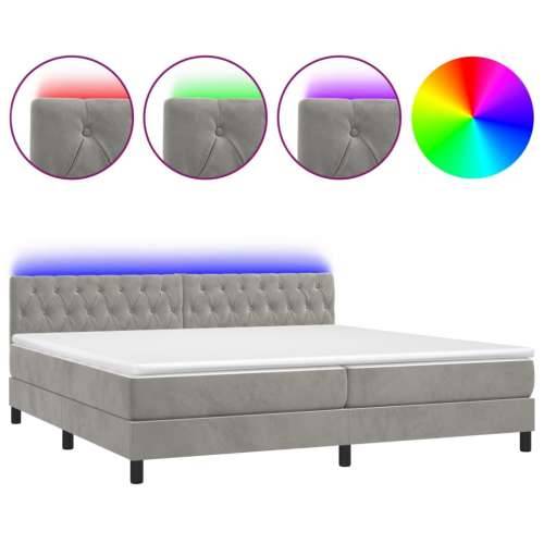 Krevet box spring s madracem LED svjetlosivi 200x200 cm baršun - Svjetlosiva 200 x 200 cm Dizajn s gumbima Cijena