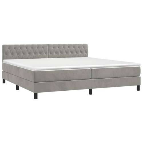 Krevet box spring s madracem LED svjetlosivi 200x200 cm baršun - Svjetlosiva 200 x 200 cm Dizajn s gumbima Cijena