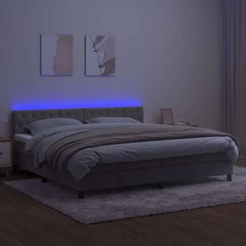 Krevet box spring s madracem LED svjetlosivi 200x200 cm baršun - Svjetlosiva 200 x 200 cm Dizajn s gumbima Cijena