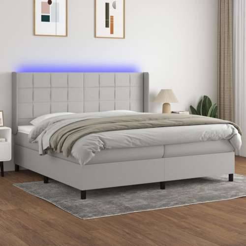 Krevet box spring s madracem LED svjetlosivi 200x200 cm tkanina  - Svjetlosiva 200 x 200 cm Blok s kvadratima Cijena
