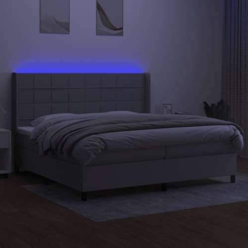 Krevet box spring s madracem LED svjetlosivi 200x200 cm tkanina  - Svjetlosiva 200 x 200 cm Blok s kvadratima Cijena