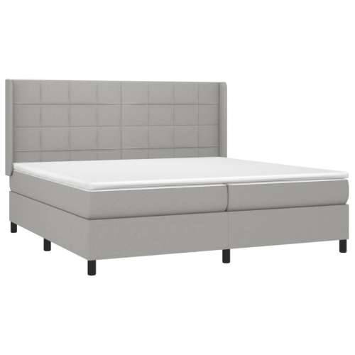 Krevet box spring s madracem LED svjetlosivi 200x200 cm tkanina  - Svjetlosiva 200 x 200 cm Blok s kvadratima Cijena