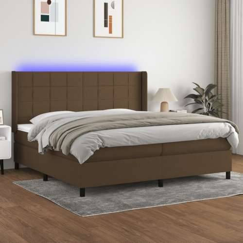 Krevet box spring s madracem LED tamnosmeđi 200x200 cm tkanina - Tamno smeđa 200 x 200 cm Blok s kvadratima Cijena