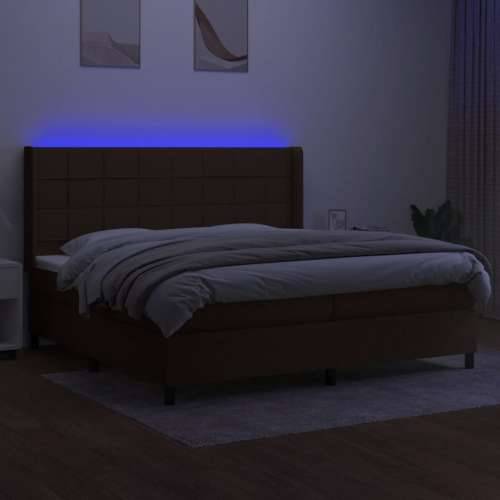 Krevet box spring s madracem LED tamnosmeđi 200x200 cm tkanina - Tamno smeđa 200 x 200 cm Blok s kvadratima Cijena